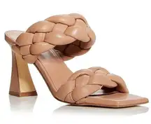 leather braided comfy heeled tan sandals women Size 5 1/2M