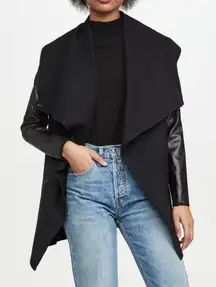 SPANX Faux Leather Convertible Jacket Black Coat Open Front Snap