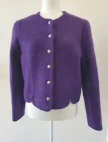 Nordic Sweater Women 10 Purple Felted Wool Silver Button Jacket EUC Cardigan