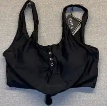 Bikini Swimsuit Top Women Sz L (8) Black Cropped Tank Top Snap Detail NWT