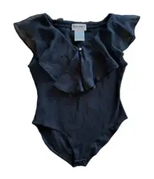 Instant Action Bodysuit Vintage Size Medium Sleeveless Black Ruffle Pearl 90s
