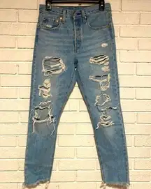 Levi’s Premium- 501 S High Rise Skinny Distressed Raw Hem Big E Jeans- Size 26