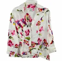 Harve Bernard white floral linen Blouse Medium