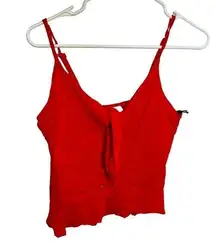 Japna Red Tank Top Faux Button Tie Front