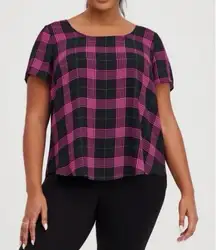 Torrid Abbey Pink Black Plaid Georgette Button Back Pullover Blouse Size 2X