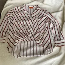 Patrizia Luca frim Milano striped orange and cream high low blouse