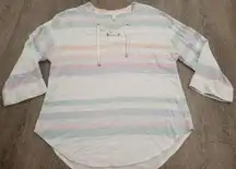 Tribal Jeans Petite Small Linen-Like Pastel Stripe Blouse Shirt