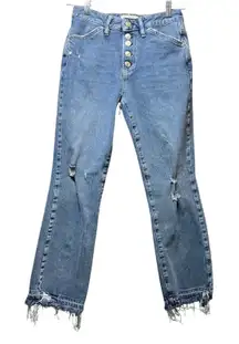 We The Free 27 Distressed Denim Jeans Frayed Hem Button Fly‎ Light Wash