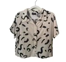 Milk & Honey Cream Crop Button Down Top, size Large