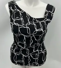 Worthington asymmetrical neckline black white blouse