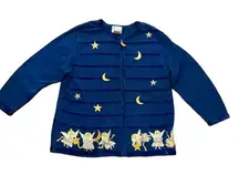 The Quacker Factory Vintage Blue Knit Angel Cardigan Sweater Womens 1X Holiday