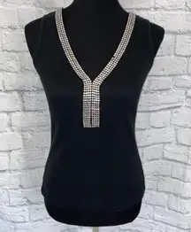 Passport 100% cotton ribbed women S tank w/rhinestone neckline 