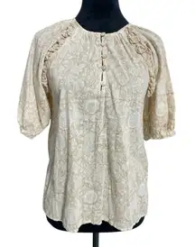 Cleobella Size XS  Top Blouse Boho Paisley 3/4 Sleeve Ruffle