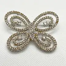 Beautiful Vintage Silver Tone Butterfly Clear Rhinestone Costume Brooch Pin