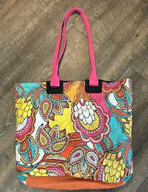 Joe Boxer tote bag featuring a colorful paisley pattern with pink‎ straps