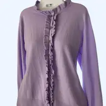 New Yourk & Company Lavender Ruffle Button-Up Sweater with Rhinestone Buttons L
