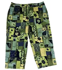 Bette&Court Apple Green Patchwork Capri Pants Size 18 NWT Resort Garden Print