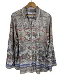 Chico's Paisley Button‎ Down Blouse Women's 3 (XL) Long Sleeve Colorful Office