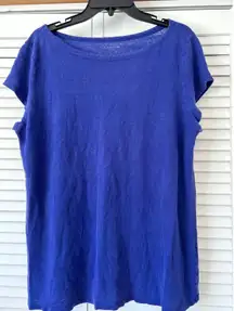 Eileen Fisher Organic Linen Top T‎ Shirt Ultra Marine Blue Casual Womens Size L