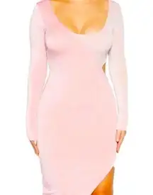 NWT Naked Wardrobe Cutout Long Sleeve Side Slit Dress pink - size XS