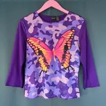 Vintage 90s/Y2K  Butterfly Camo Graphic Shirt