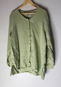 Flax green button down tunic linen top medium