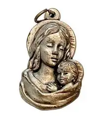 Mother Mary Baby Jesus Religious Italy Silver Charm Pendant Necklace Jewelry