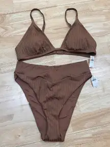 XL Aerie Ribbed Top& Shine Crossover High Cut Cheeky Bikini