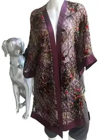 Band of Gypsies Floral Velvet Open Front Robe Cardigan Women's Size XS/S