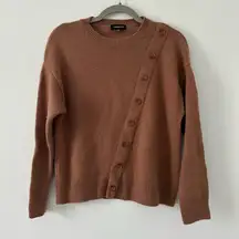 Summersalt The Luxe Cashmere Wool Blend Button Crew Neck Sweater Tan Brown S