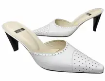 Stuart Weitzman Leather Lasercut Accents Mules 9.5 White Pointed Heels Luxury