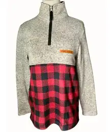 Simply Southern  Red Black Plaid Gray Quarter Zip Pullover Sweater Size Medium