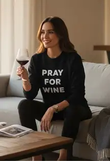 new The Laundry Room ☻︎ Pray For Wine Oversize Super Softest Sweatshirt ☻︎ Black