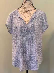 Como Vintage Blue and White Short Sleeve Casual Lightweight Top Women’s Large