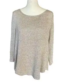 Soho beige and white layered pullover stretchy 3/4 sleeve top with gold shimmer