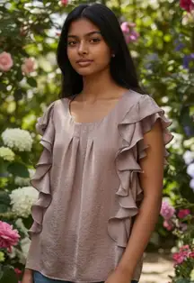 Violet & Claire Ruffle Sleeve Flowy Blouse Top M Pink Satin Sheen Trendy Work #