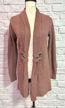Fortune & Ivy Metallic Button Detail Shawl Collar Sweater Cardigan Brown S