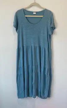 100% Linen Blue Tiered Midi Dress size 10