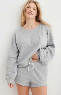 Aerie Women Endless Summer Matching Top & Short Set in Heathered Gray Sz Small