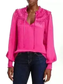 AQUA Ruffle Yoke Tie Neck Top Blouse 100% Exclusive Size XL‎