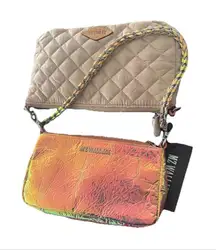 MZ Wallace Blue Mushroom/pink Opal Leather Crosby Convertible Crossbody NWT