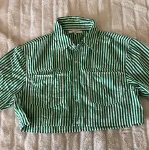 striped cropped button down
