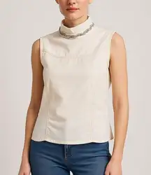 Prada Ivory Sleeveless Blouse with Embellished Collar