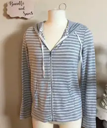 IRIS gray and white striped hoodie zip up jacket‎ women’s size M…