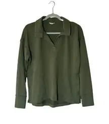 Caslon Womens Split-Neck Long- Sleeve Collared Sweatshirt Green Sz M