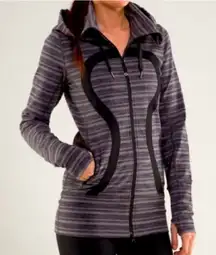 Lululemon Athletica Stride Jacket Black Stripes Galore Black Zip Up Jacket  8