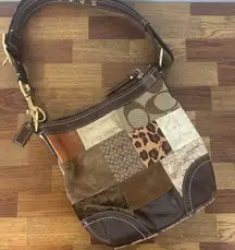 COACH Y2K Vintage Signature Brown Patchwork Shoulder Bag Purse Khaki Cheetah