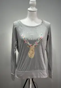 CLEARANCE! Gray Muk Luks Graphic Velour Sweatshirt/Sleepshirt Size S EUC