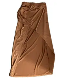 Tan Asymmetrical Split Thigh High Waist Midi Skirt