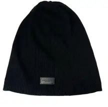 Cole Haan Men's Rib Pointelle Slouchy No Cuff Wool Beanie Hat Black Unisex